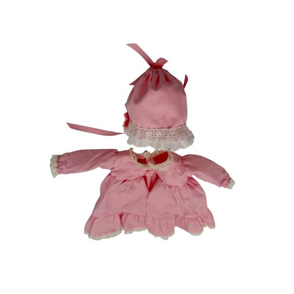 Doll Dress Clothing Pink Lace Trim Bonnet Slip Crochet Booties Homemade Set 16" - Picture 3 of 6